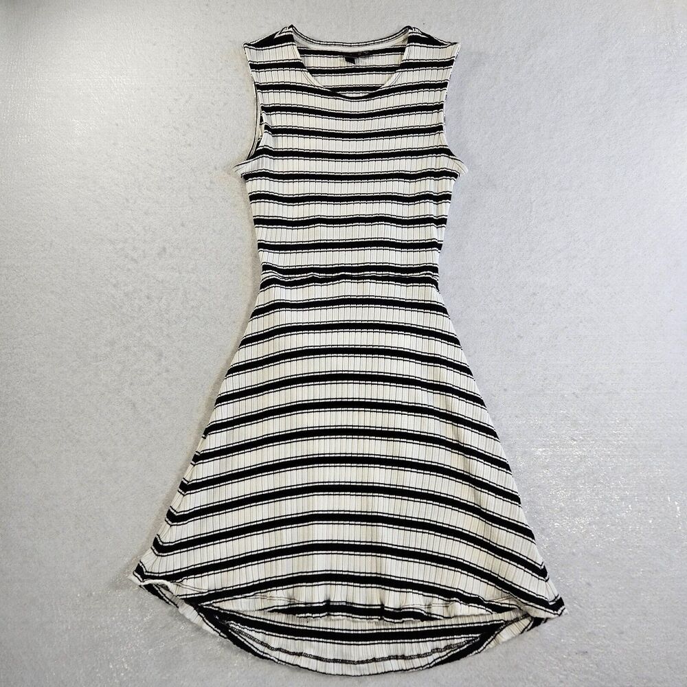 Volcom Mini Dress Womens M Black White Stone Stripe Open Back Stretch Summer